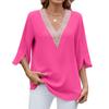 Женская весенне-летняя новая однотонная блузка из шифона с V-образным вырезом и рукавами средней длины