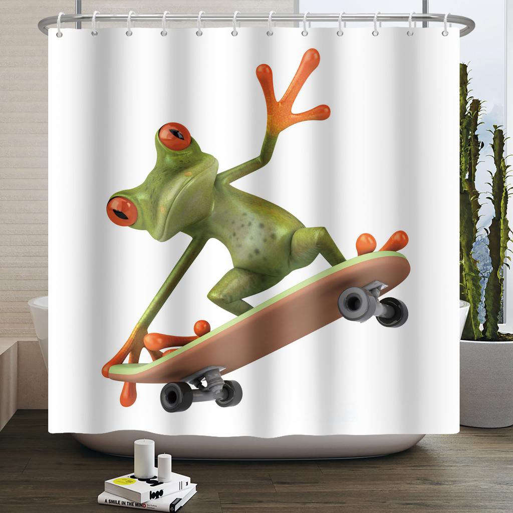Funny Frog Shower Curtain for Bathroom Mushroom Butterfly Floral Green Plant Cartoon Animal Waterproof Polyester Shower Curtain