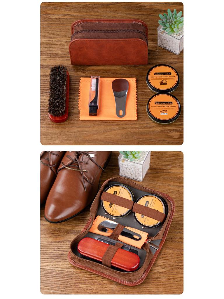 Набор из 7 предметов Love Orange для чистки обуви из конского волоса и ухода за кожей - Черный и бесцветный очиститель с инструментами для ухода