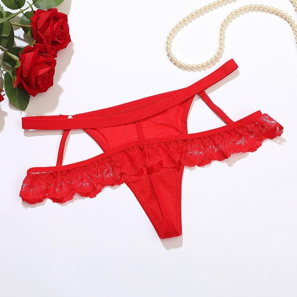 Fashion Thin Strap Lace Panties Thong Hollow Underwear for Women Transparent Low Waist Mesh Lace Briefs Lady