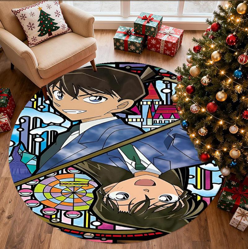 Detective Conan Pattern Round Rug, Indoor/Outdoor Mat, for Picnic, Gameroom, Bedroom, Office, Living Room, Home Decor Carpet, Birthday Gift