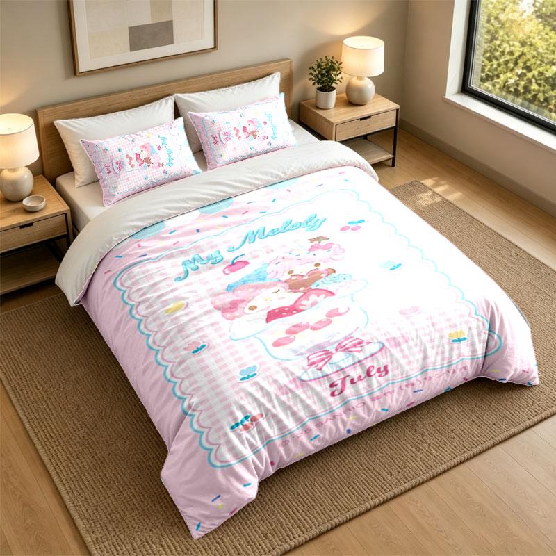 3Pcs Bedding SetMy Melody Soft Bed Sheet and Two Pillowcases Home Bedroom Decor