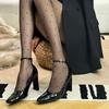 Retro Temperament Pointed High Heels Women's Thick Heels Single Shoes Sexy Black Anklet Buckle with Mary Jane Shoes