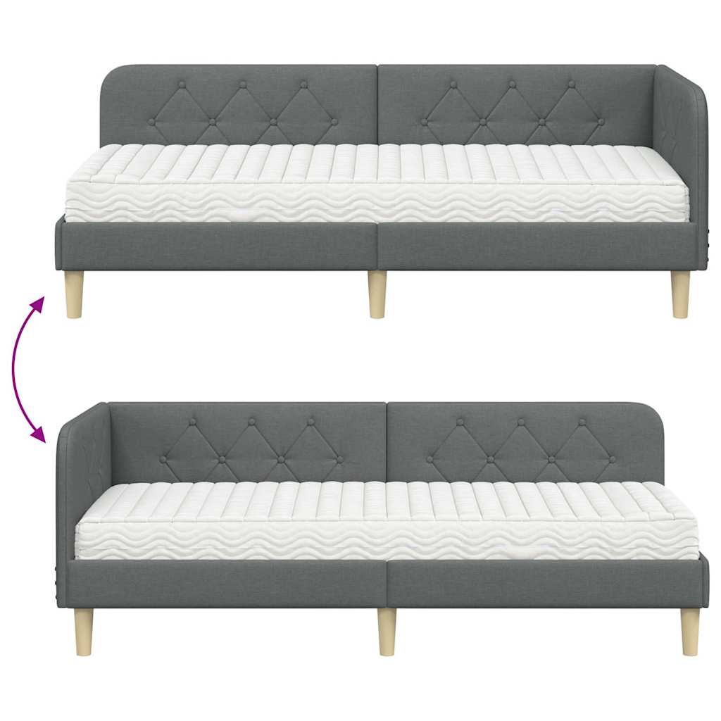 Corner Bed Frame Dark Grey 80 x 200 cm Fabric