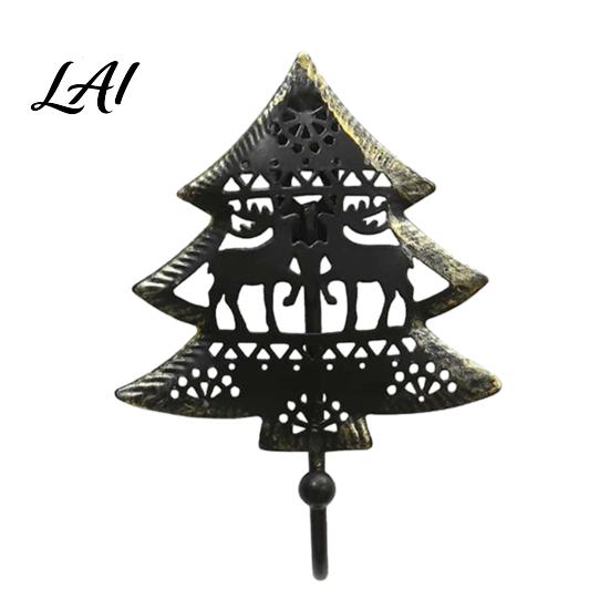 Christmas Tree Shaped Hooks Wall Hook Elk Pattern Decorative Key Holder Vintage Festive Mounts Style Metal Hanger for Holiday Home Decor