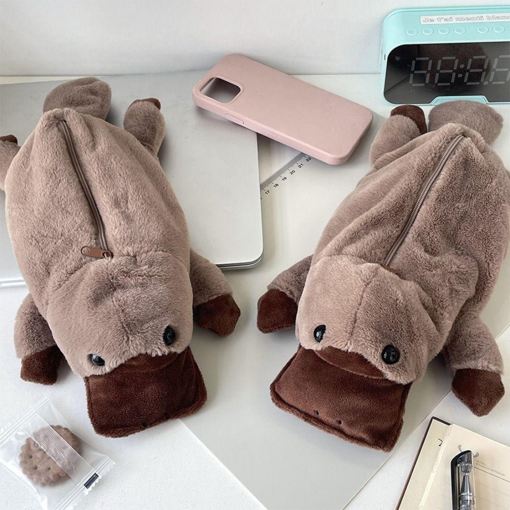 Animal Shape Platypus Plush Doll Pencil Bag Zipper Pouch Stationery Storage Bag Stationery
