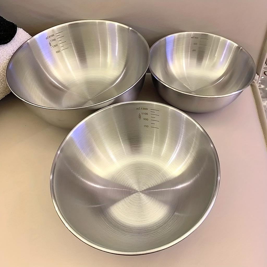 3pcs/set Stainless Steel Cooking Basin Japanese Household Scale and Thickened Round Salad Basin Set Baking Egg Beating Basin