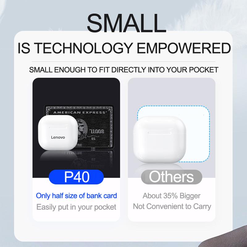 Lenovo Наушники LP40 TWS Bluetooth 5.0 с двойным стереофоническим шумоподавлением и басами с сенсорным управлением, наушники с длительным режимом ожидания