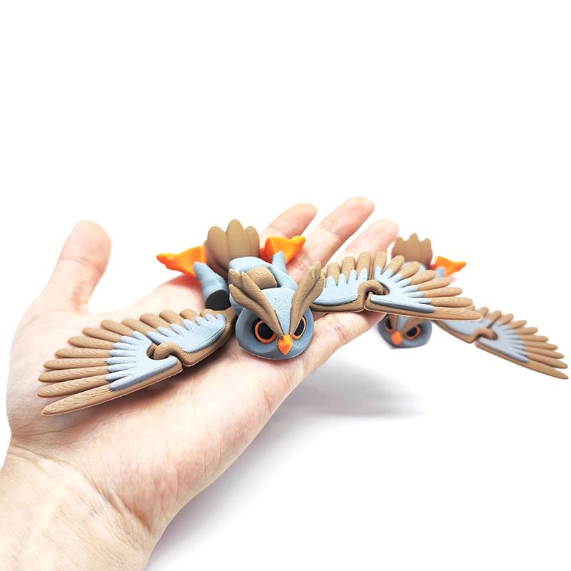 3D Printed Flying Owl Toy:Lifelike Desk Decor with Movable Wings for Realistic Soaring - Educational Gift