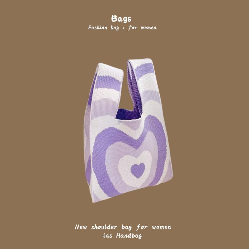Ins Trendy Handbag Женская вязаная шерстяная сумка-ведро Ручная переноска Повседневная сумка-тоут Коробка для ланча