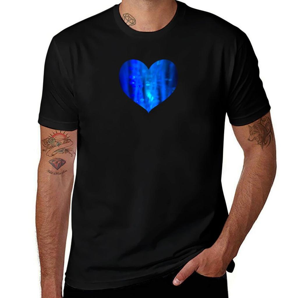 Blue Glitter Heart Design Tshirt Basic Casual Wear Short Sleeve Top