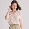 Heavy 19 Mu Mulberry Silk] Spring/Summer V-neck Beaded Design Short Sleeve Top Shirt for Women
