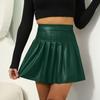 Женская однотонная юбка с высокой талией, кожаная короткая сексуальная плиссированная юбка в стиле ночного клуба