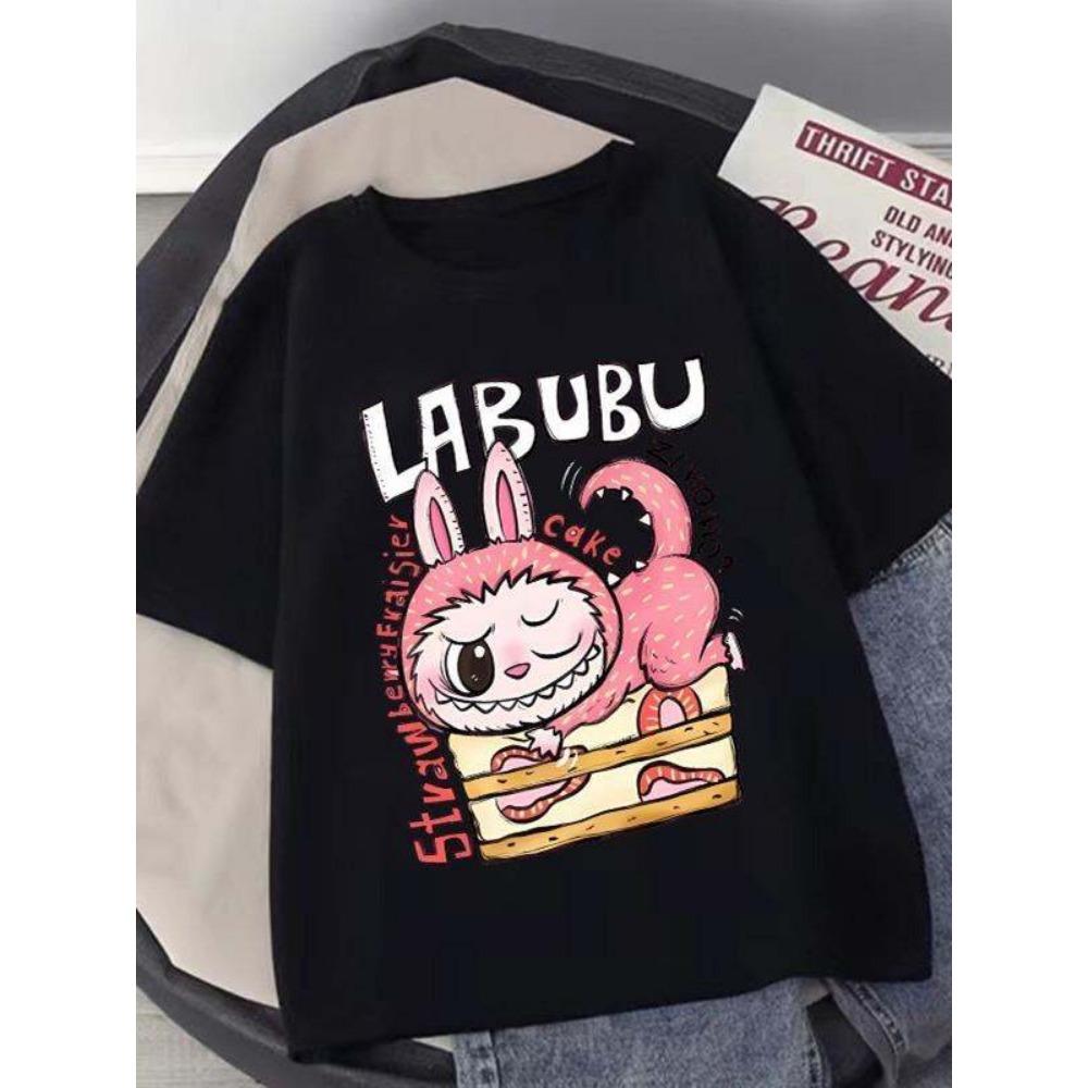 Мультяшная детская футболка с коротким рукавом Labubu, повседневный топ, унисекс, летний, с круглым вырезом, с принтом, одежда для девочек