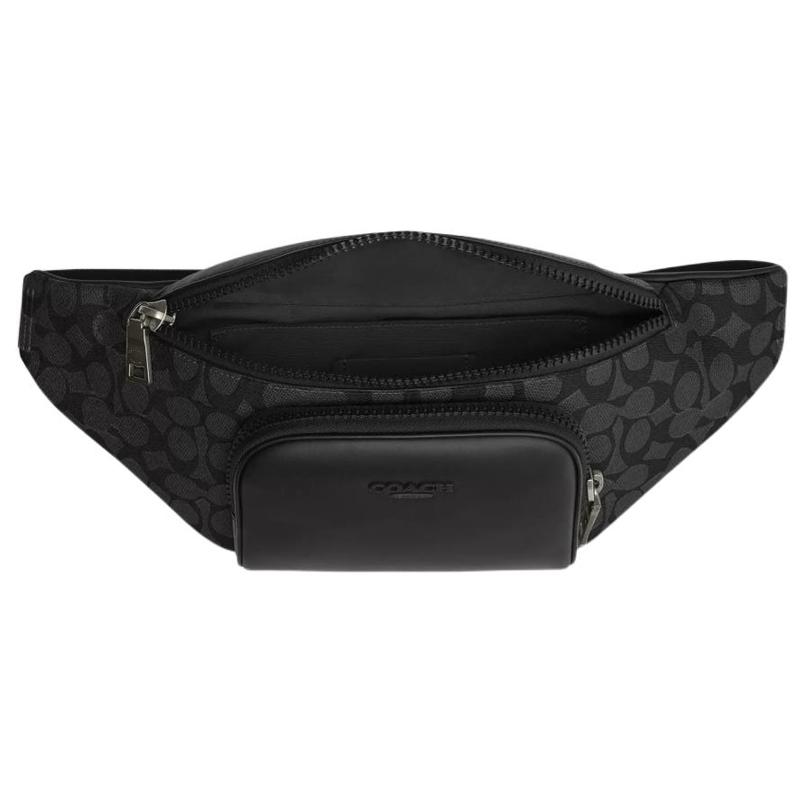 Coach Поясная сумка 41 Логотип Застежка-молния Гладкая телячья кожа Покрытие из холста Поясная сумка для мужчин Большая Угольный CT714-QBMI5