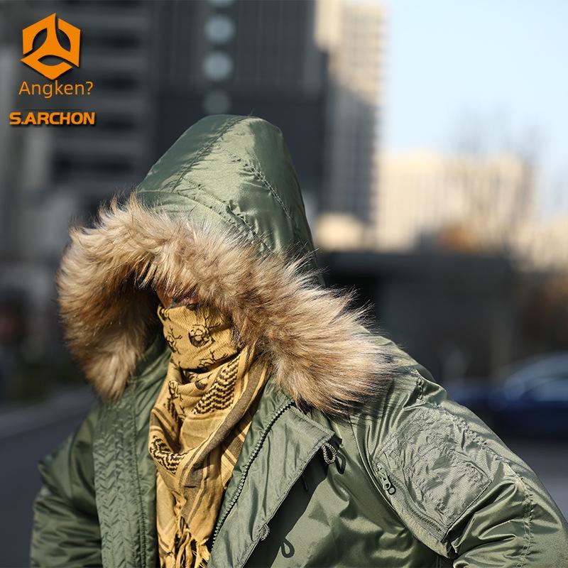 Мужская зимняя тактическая куртка с капюшоном Angken N2B - теплое, толстое, хлопковое пальто с защитой от холода