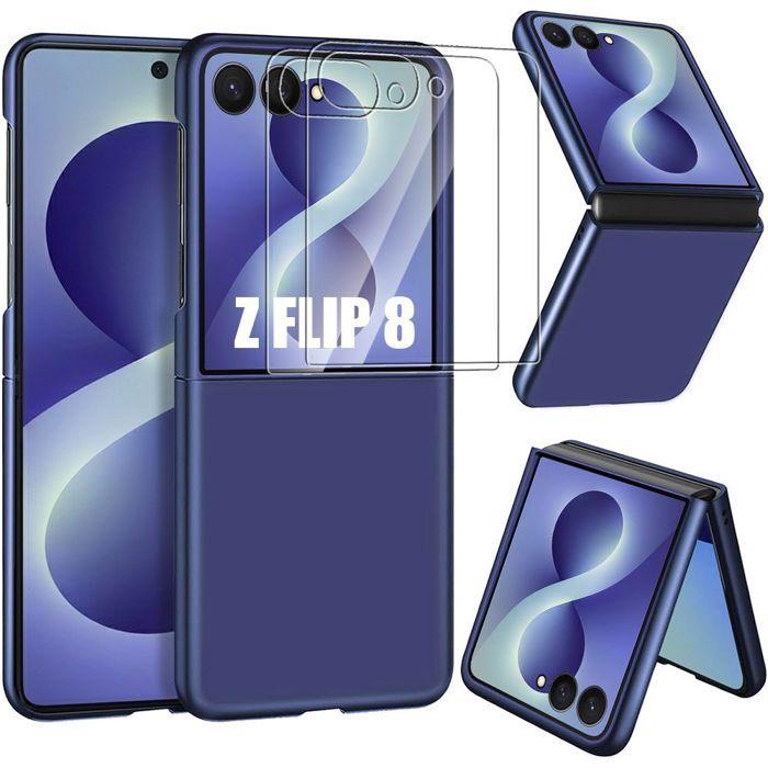 Coque pour Samsung Galaxy Z Flip 8, Rigide Anti-Rayures Antichoc Bleu Marine - 2 Verres Trempés