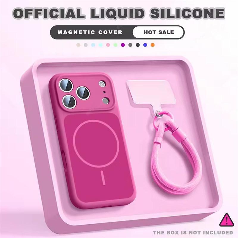 Магнитный чехол для телефона с ремешком на запястье для iPhone 17 Air 14 15 16 13 Pro Max Magsafe Жидкий ремешок Защитная крышка