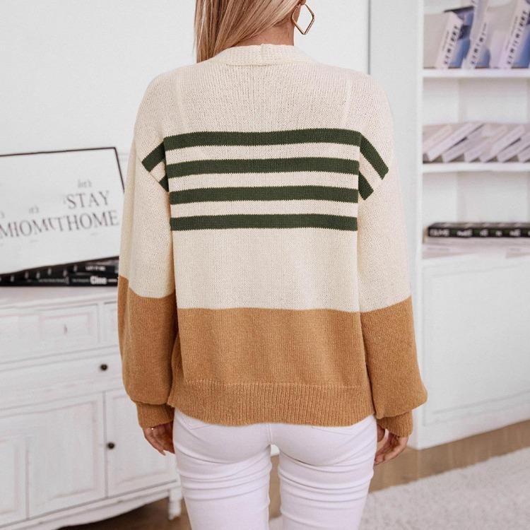 Vintage Stripe Cardigan Sweater Loose Knitwear Long Sleeve V-Neck Top Autumn Winter