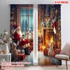 2pcs,2D Plane Printing Pattern Curtains Santa Fireside with Snowman Gifts (2) Durable 100% Polyester Fabric (without Rod)