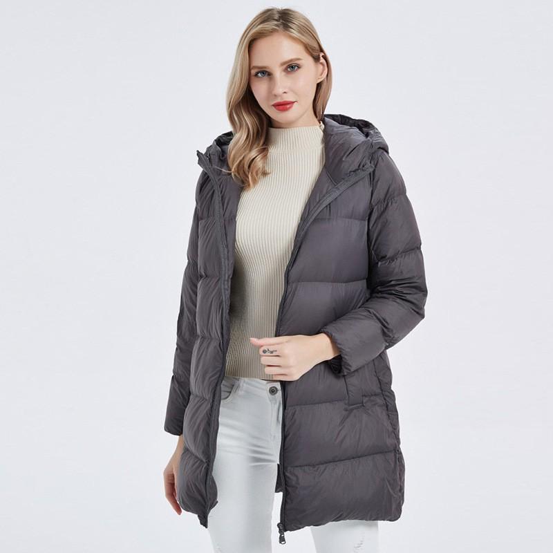 Womens Hooded Mid-Length Down Coat 2026 Winter Thick Warm White Duck Over-Knee Parka