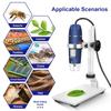 Jiusion HD 2MP USB Цифровой микроскоп, Увеличение от 40x до 1000x, Портативная эндоскопическая камера-увеличитель с 8 светодиодами, Стабильная подставка из алюминиевого сплава, OTG,
