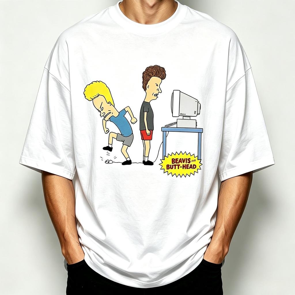 Modal Unisex Tshirt Beavis And Butthead Retro Cartoon Scene Graphic Print Oneck Short Sleeve Streetwear Loose Casual Daily Tops