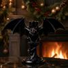 Gothic Tealight Holder Halloween Devil Bat Candle Holder, Winged Candlestick with Dark Aesthetic Decor Red Eyes, Matte Black Sticks Tabletop