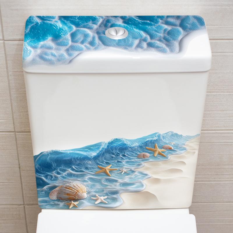 Наклейка на унитаз «Морская волна», Декор для ванной комнаты, Реалистичная наклейка на пол «Пляж», Водонепроницаемая, Противоскользящая, Съемная, Декор для ванны и побережья