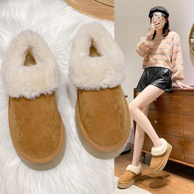 Платформенные хлопковые туфли зима 2025 новые меховые интегрированные шерстяные туфли с напуском утолщенные теплые северо-восточные сноубутсы женские