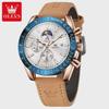 Luxury Quartz Watch for Men Nubuck Leather Strap Waterproof Chronograph Wristwatch New In Moon Phase Man Watch