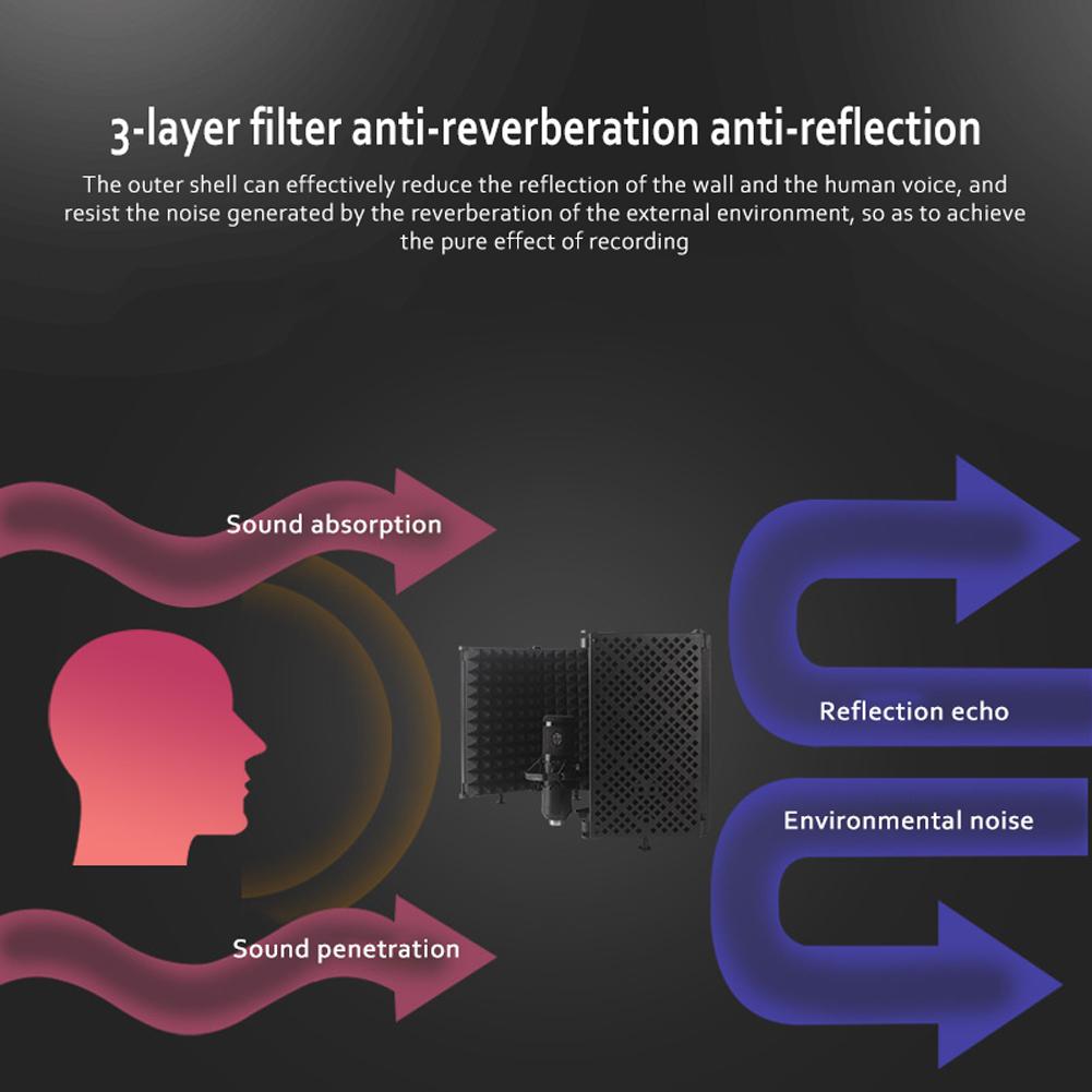 Складная регулируемая звукопоглощающая панель для записи вокала, портативный изоляционный экран для микрофона