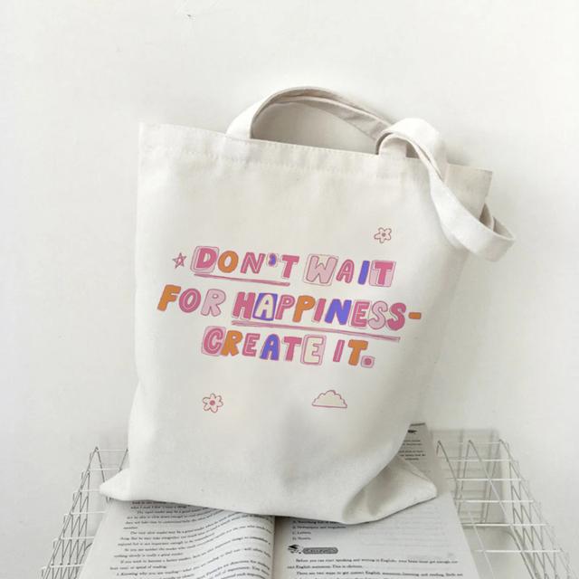 Женская сумка для покупок на одно плечо с принтом букв Kawaii Bag Harajuku Холщовая сумка для покупок для девочек Белая большая вместительная сумка