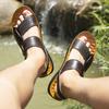Men's Summer New Sandals and Slippers Men's Leather Sandals Adult Thick-soled Beach Shoes Non-slip Open-toe Leather Sandals