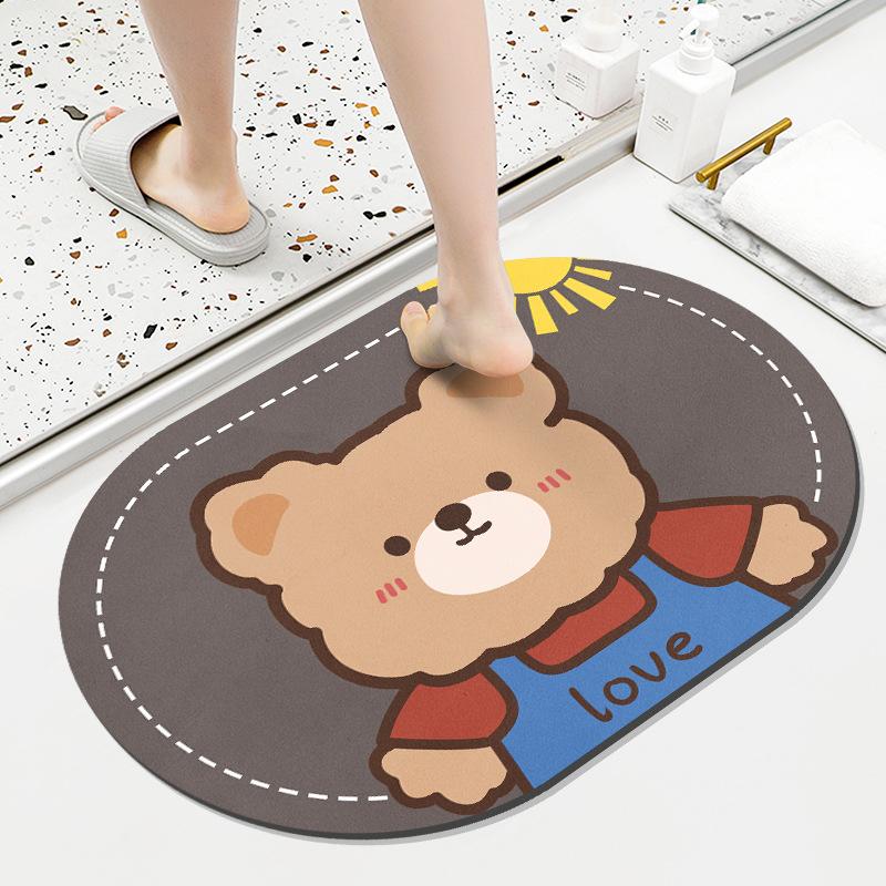 Diatom Mud Mat Toilet Cartoon Top Restroom Mat Non-slip Moisture-wicking Quick Drying Home Toilet Door Bathroom Pad