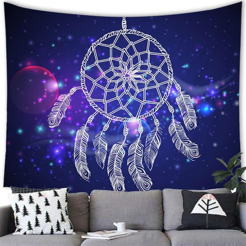 Богемный гобелен «Ловец снов» с психоделическим пером, мистический декор, настенный ковер в стиле хиппи для спальни, пляжное полотенце, домашний декор