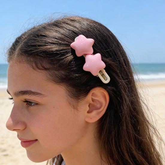2Pcs Girl Hairpins Candy Color Star Decor Hair Clips Non-Harmful Design Smooth Edges Moderate Clamping Force Hairpin Hair Accessories