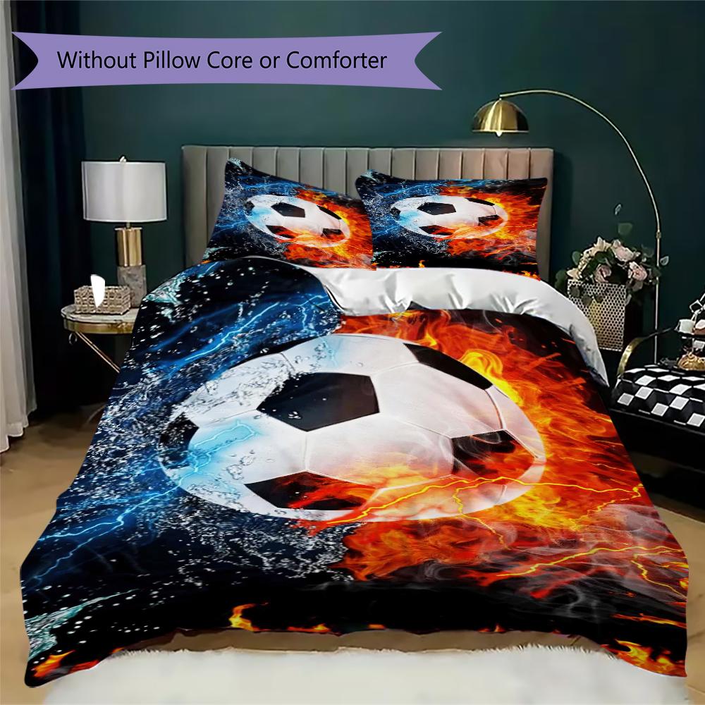 1PC Soccer Football Theme Bedding Quilt Set Quilt Cover Pillowcase Home Decoration Birthday Gift (1 * duvet cover + 3 * pillowcase, without core)A2