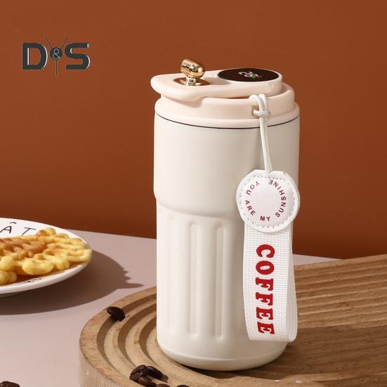 Термокружка для кофе с дисплеем температуры, 450 мл, герметичная крышка, нержавеющая сталь, многоразовая кофейная чашка, горячая и холодная, вакуумная кружка для любителей кофе