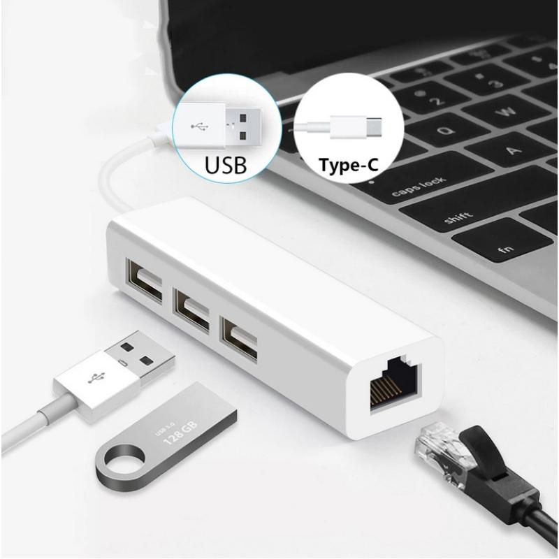 3 USB-порта-концентратора Rj-45 Сетевая карта Lan USB-кабель адаптера Ethernet