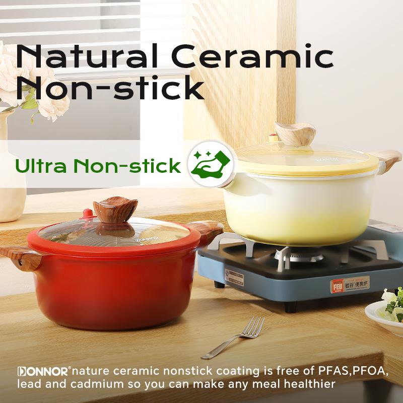 DONNOR Nonstick Die Casting Stock Pot with Lid Granite Casserole Large Soup Pot Pasta Cooking Pot Induction Compatible JT406