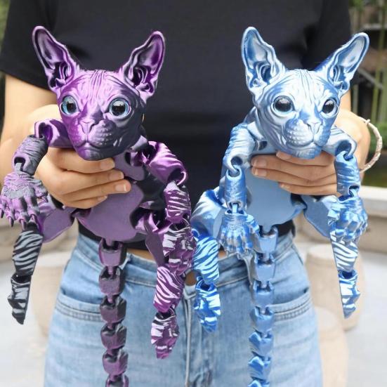 Articulated Hairless Cat 3D Printed Sphynx Cat Figure Flexible Cat Stress Relief Desk Pet Fidget Toy Home Office Decor for Cat Lover And Collector