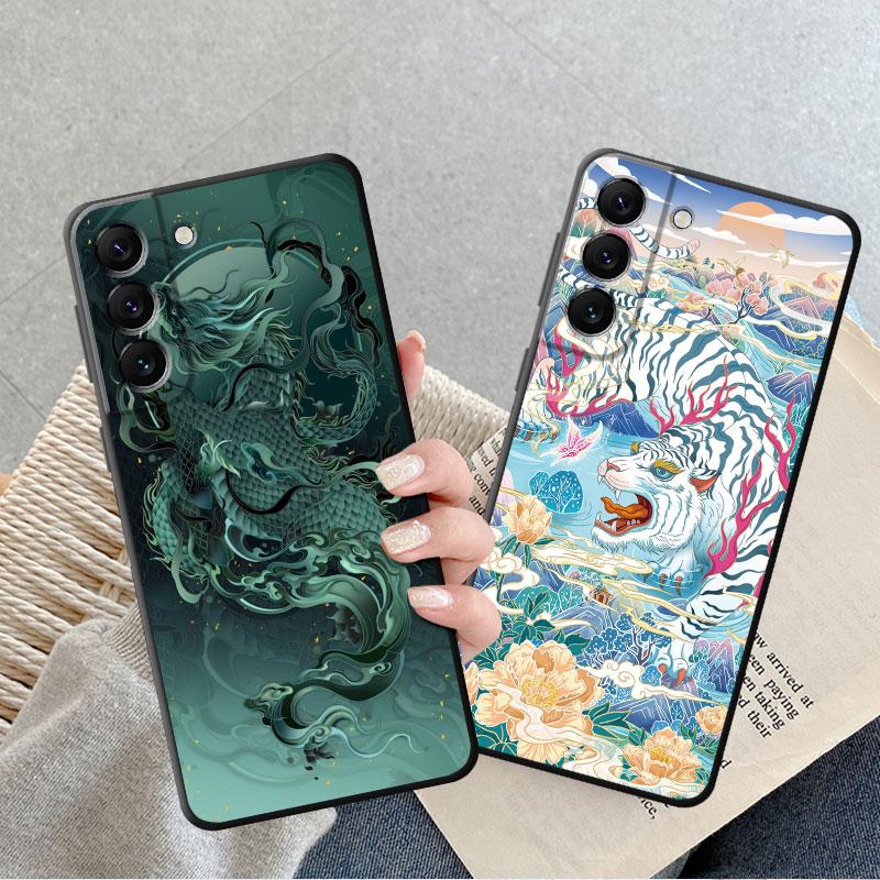 Модный чехол с китайским тигром и драконом для Samsung Galaxy S22 Plus S8 S7 S10e S20 Fe S10 S9 S21 S23 Ultra 5g, силиконовый чехол Funda