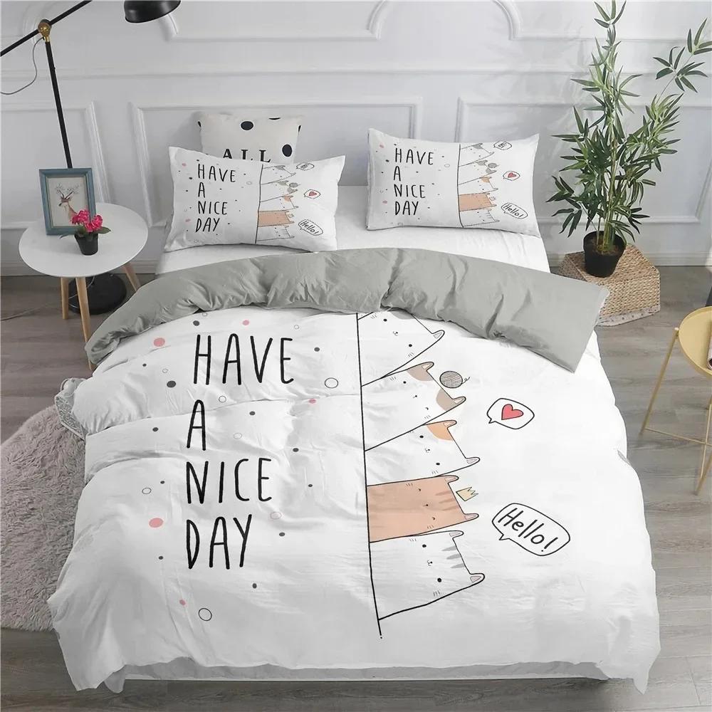 Cartoon Bedding Set Cute Cats Comfortable Duvet Quilt Cover Pillowcase Bedding Set Children Bedroom Decoration Home Textile