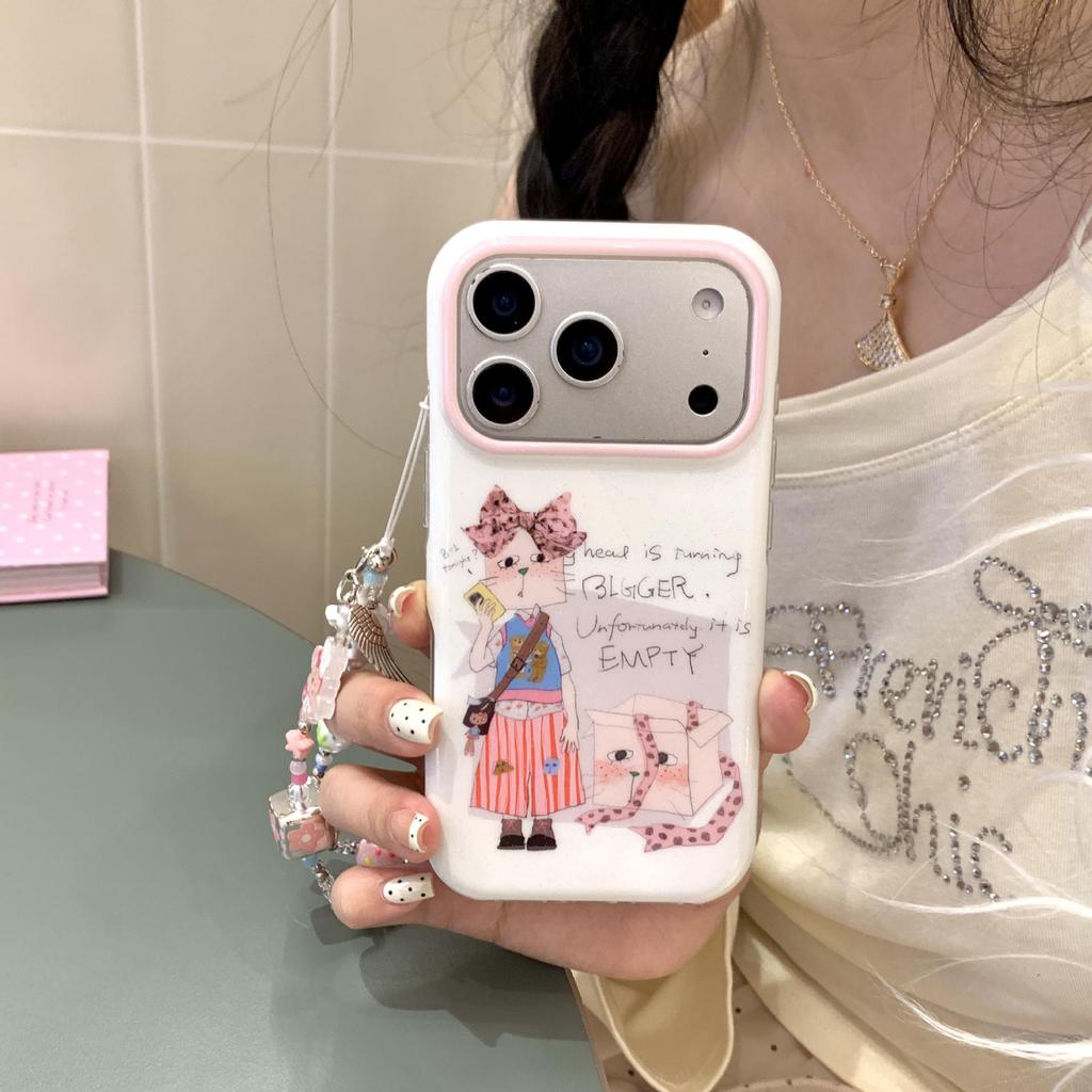 Корейский Граффити Кот Девочка Чехол для Телефона для iPhone 17 Pro Max с Цепочкой