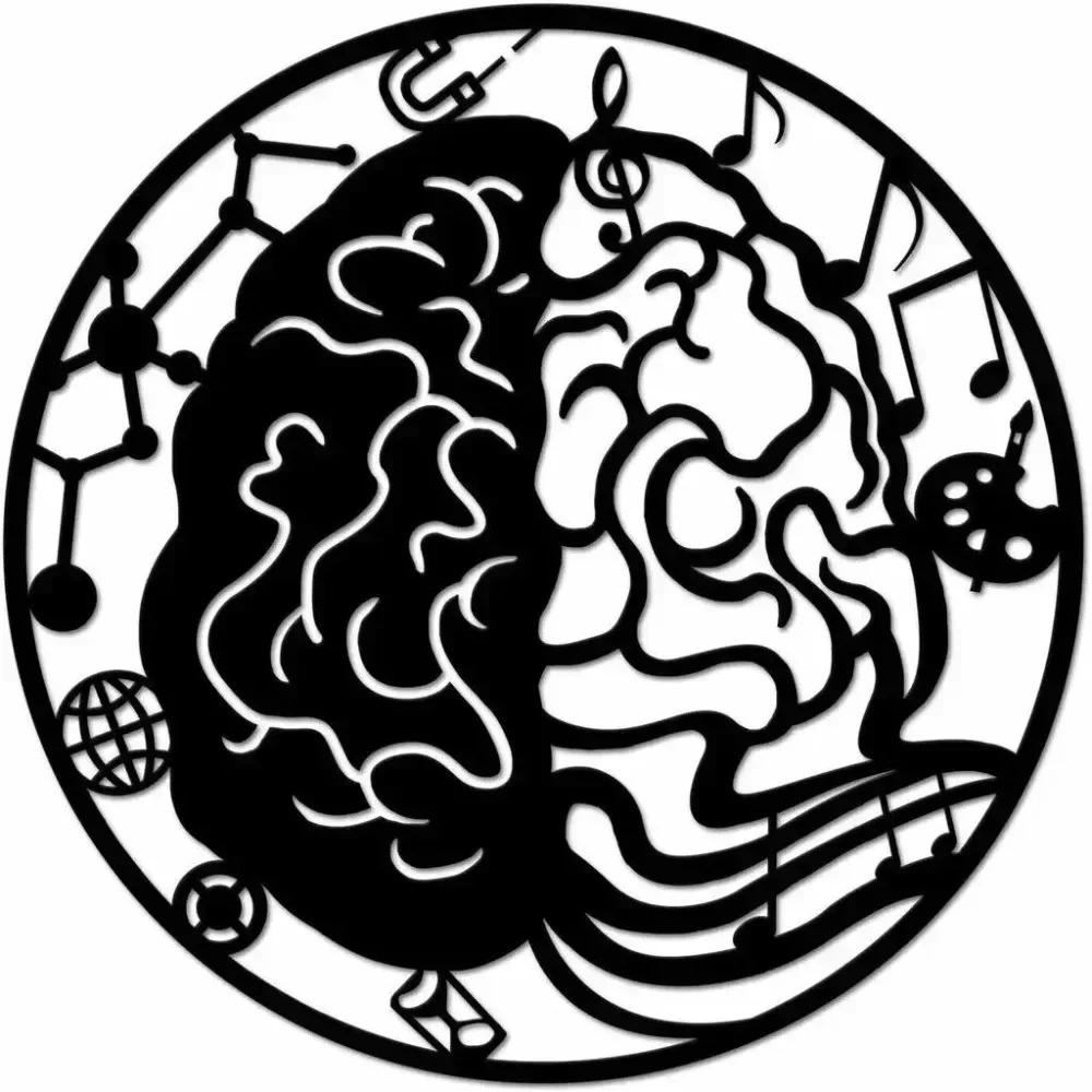 1 шт. Научная металлическая настенная скульптура с изображением левого и правого полушария мозга, круглая, 24 дюйма, черная, железная, декоративная, современная, для украшения стен дома и комнаты