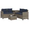 L shaped garden sofa with table and cushions grey polyrattan