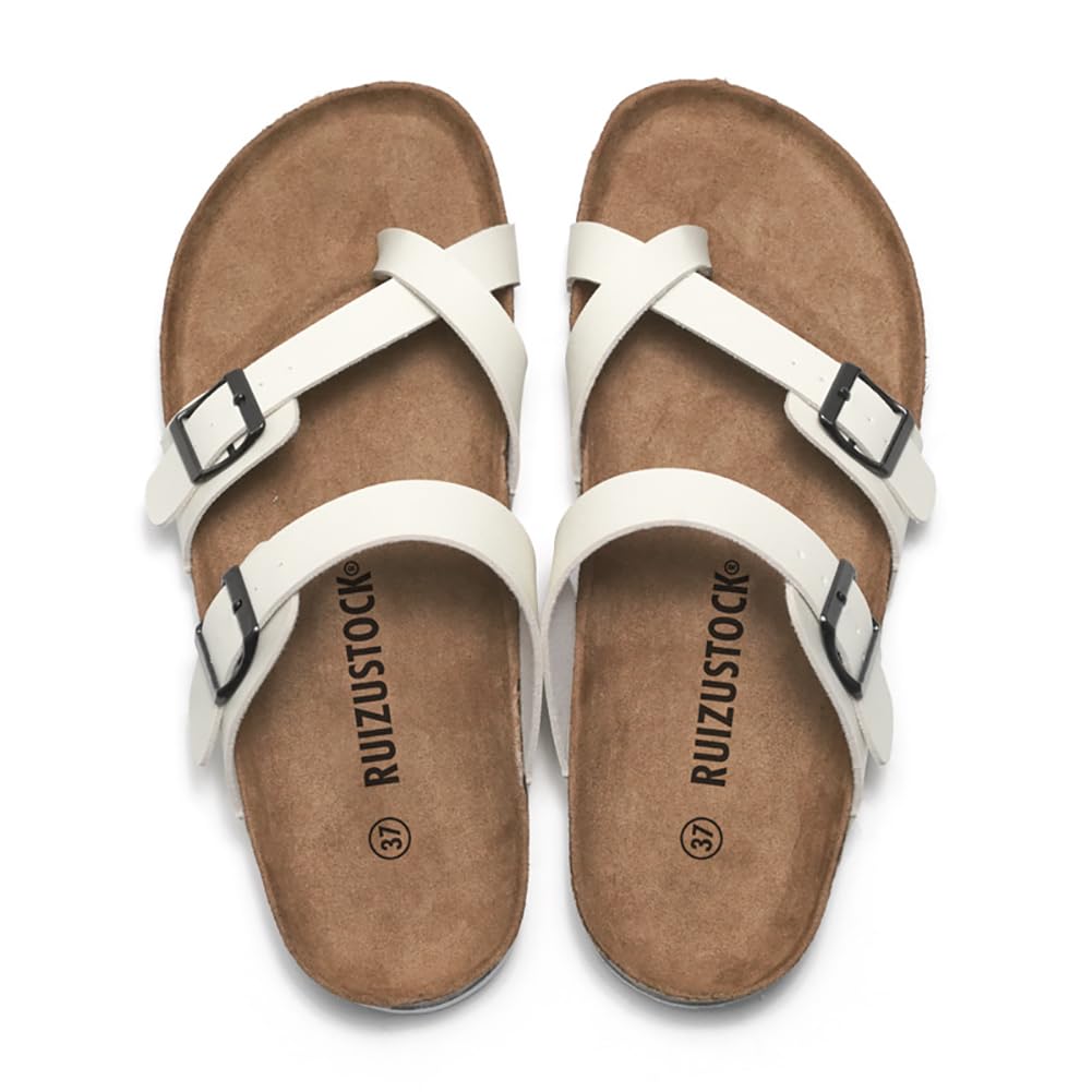 Мужские сандалии из пробки с перекрестными ремешками, плоские, удобные, легкие, пляжные, летние, на платформе [KOSIKINI] Женские, Сандалии, Сандалии, Сандалии, (Белый,