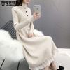 Knee-length Long Dress for Women Solid Color Long-sleeved Warm Knitted Dress for Autumn and Winter Half Turtleneck Knitted Sweater