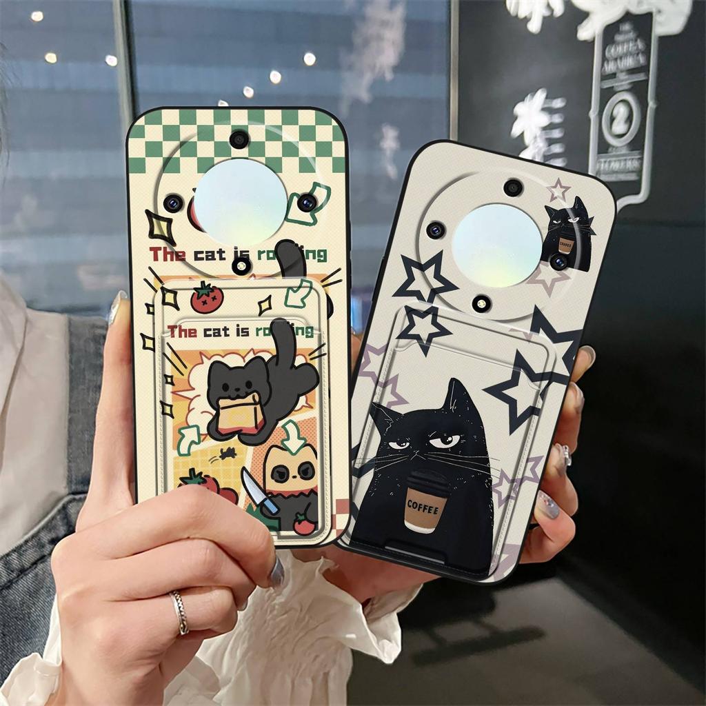 Противоударная задняя крышка Чехол для телефона для Honor X9a 5G/Magic5 Lite Слот для карт Грязеотталкивающий Защитный силиконовый Кармашек для карт Милый